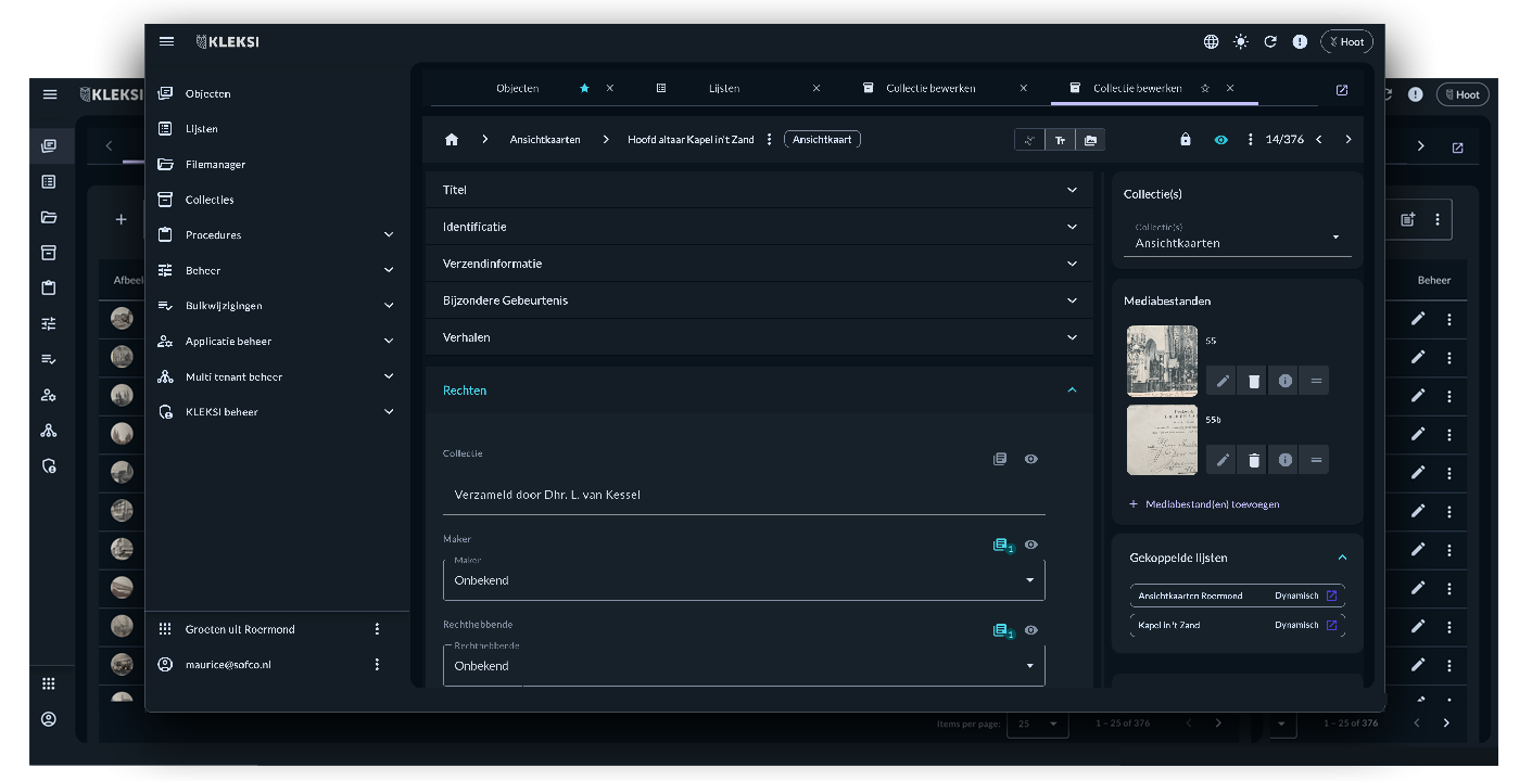 KLEKSI Dashboard menu