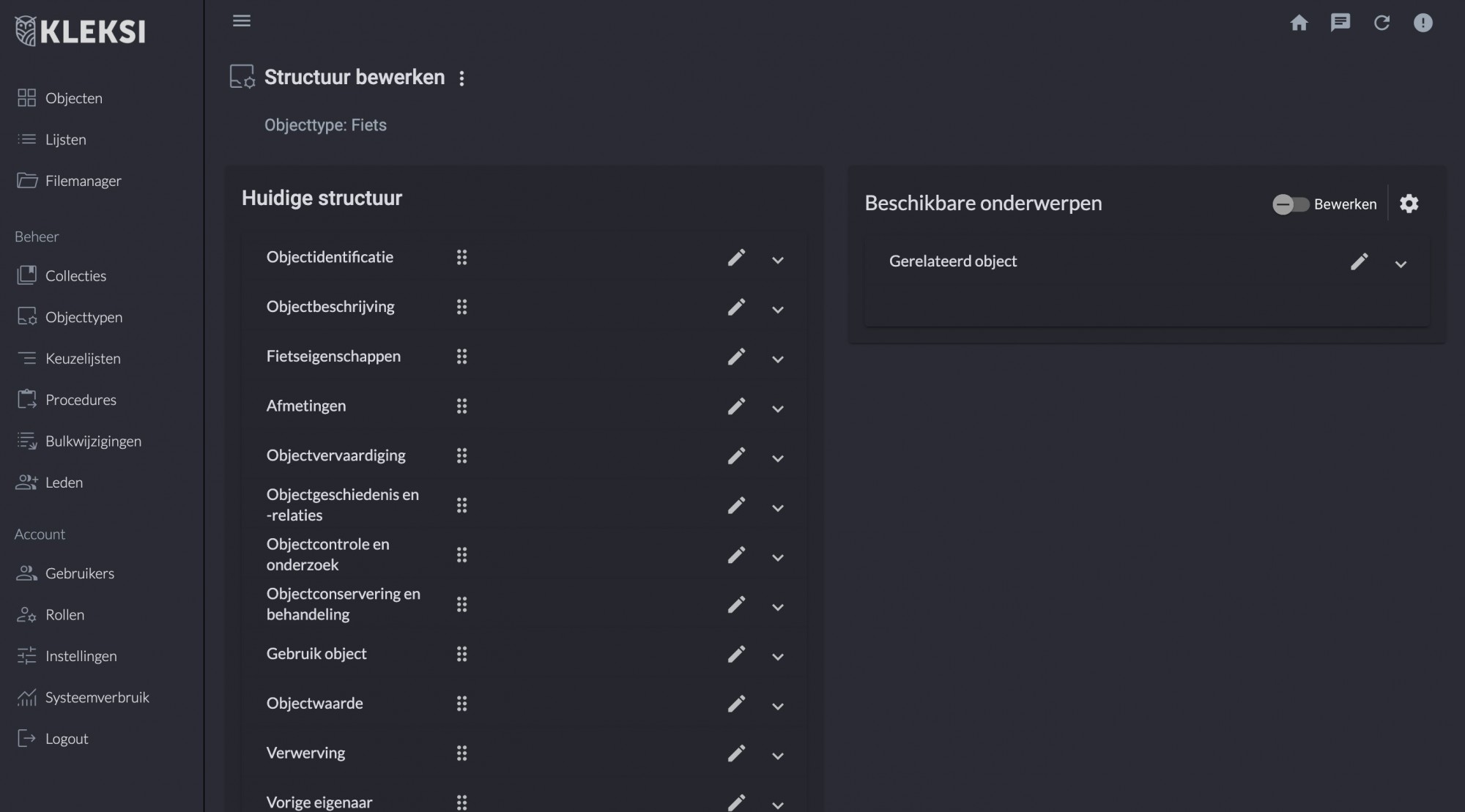 Example structure object type management